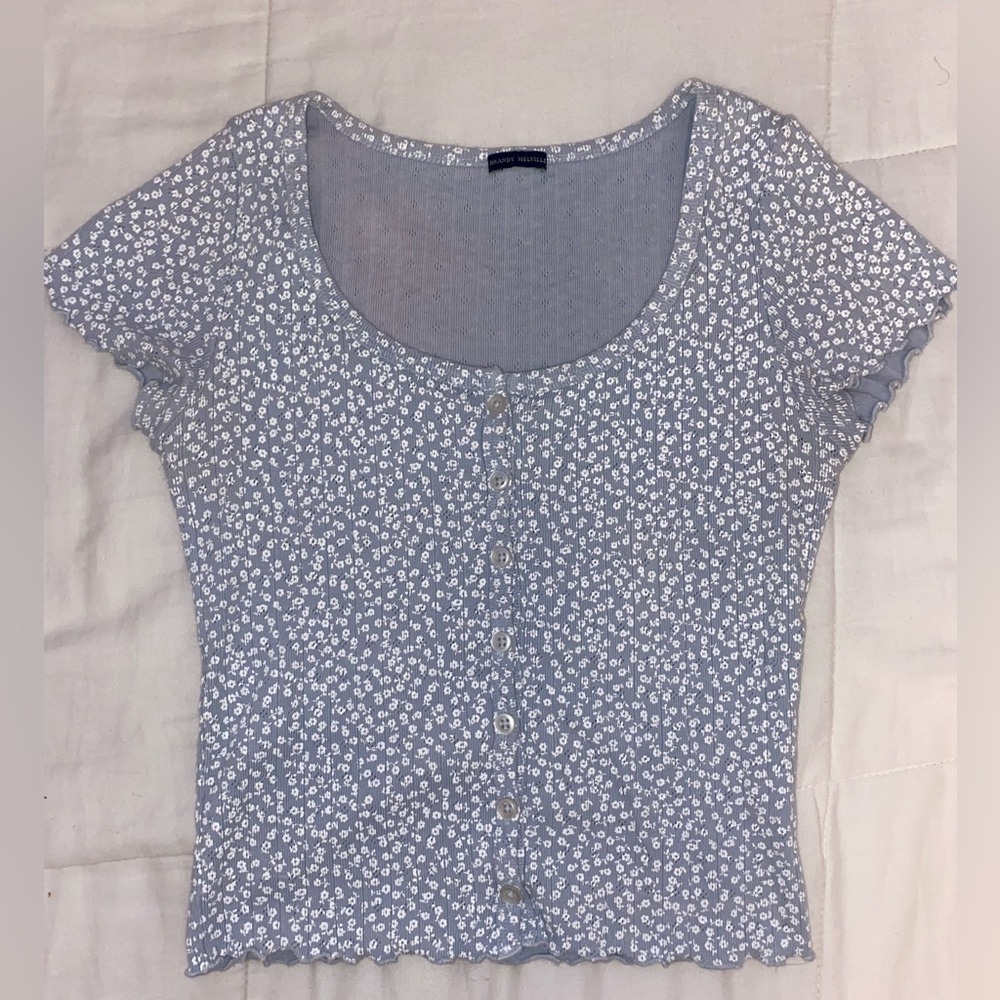 BRANDY MELVILLE blue floral buttoned top